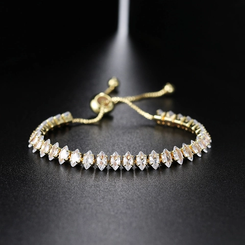 Marquise Schliff Zirkonia Verstellbares Tennis Armband Kupfer Plattiert Eleganter Schmuck Für Damen Funkelndes Accessoire