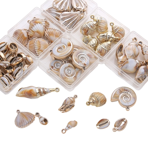 Natural Shell Pendants Gold Plated Alloy Edge Conch Scallop Charms For DIY Jewelry Making Marine Ocean Style Retro