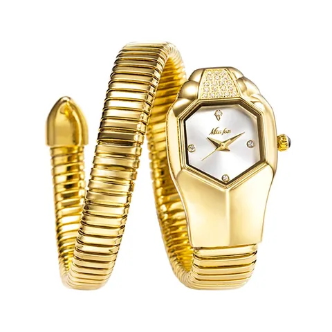 Reloj De Cuarzo Para Mujer Forma De Serpiente Pulsera Envolvente Acero Inoxidable Diamantes De Imitación Impermeable