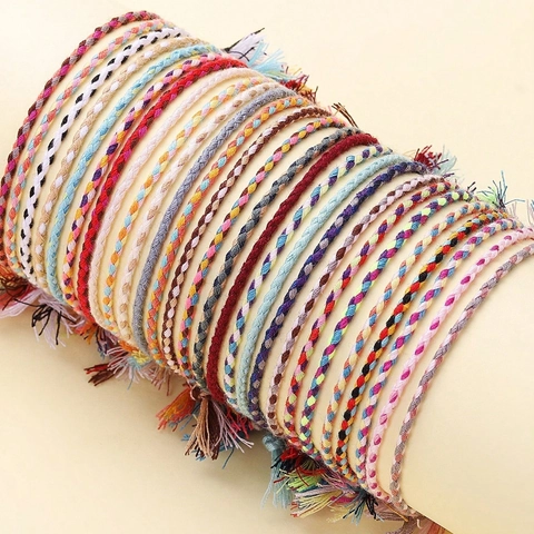 Handmade Woven Friendship Bracelet Colorful Cotton Cord Copper Beads Adjustable Bohemian Style Jewelry Unisex