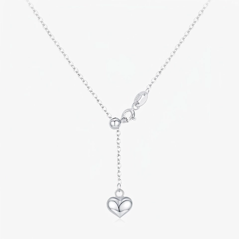 Collar Con Colgante De Corazón De Plata De Ley 925 En Forma-Y Ajustable Cadena De Clavícula Joyería Minimalista