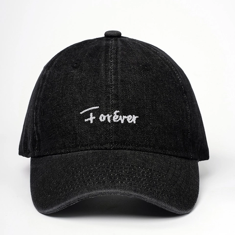 Forever Embroidery Washed Denim Baseball Cap Adjustable Outdoor Sun Hat Retro Casual Headwear