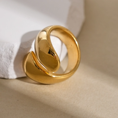 Edelstahl Wickelring Gold Vergoldet Hochglanzpoliert Mutig Geometrisch Spiral Finger Schmuck Für Frauen Minimalistische Mode
