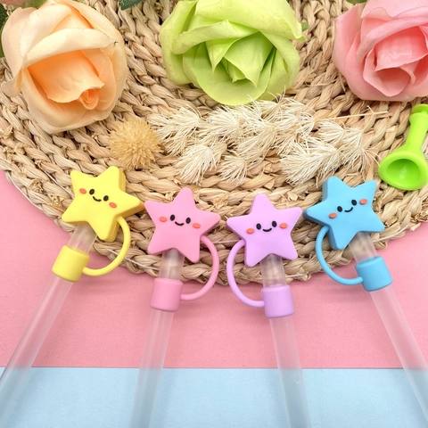 Silicone Smiling Star Straw Topper Dustproof Reusable Straw Cap For Large Capacity Cup Cartoon Drinkware Accessories Gift