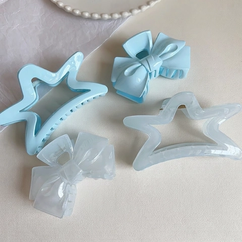 Star Bow Hair Claw Clips Acrylic Jelly Blue Shark Hair Clips Large Sweet Korean Style Hair Accessories For Women Girls