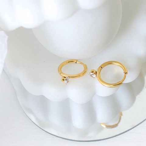 Orecchini a Cerchio in Acciaio al Titanio Minimalista in Stile Francese Con Strass Lucidi Incastonati Placcati in Oro Argento Gioielli Tondi Eleganti per Donna