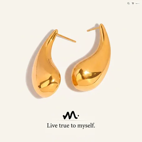 Boucles Oreilles Goutte Acier Titane Plaqué Or Minimaliste Géométrique Finition Miroir Forme Virgule Bijoux Femme