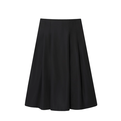 Women Elegant Pleated A-Line Midi Skirt High Waist Solid Color Polyester Fashion Streetwear With Belt