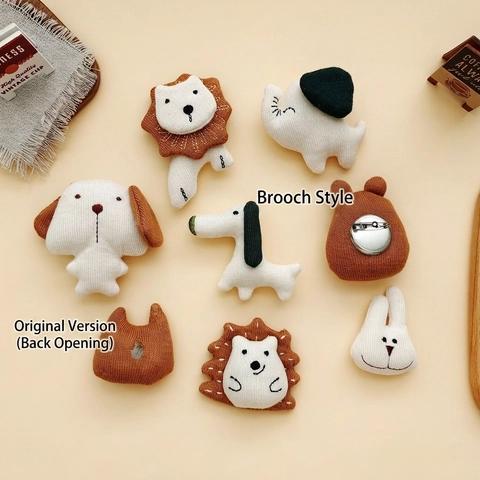 Cute Dog Elephant Bear Lion Rabbit Hedgehog Cat Pony Knitted Brooch DIY Clothing Accessories Cloth Patch For Bags Hairpins