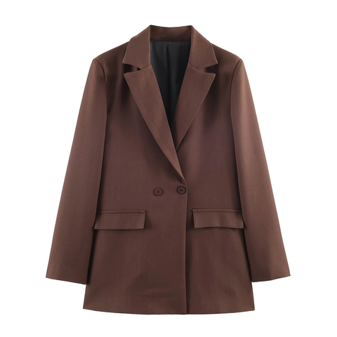 Dames Blazer Jasje Polyester Double Breasted Lange Mouwen Kantoor Elegant Rechte Pasvorm Effen Kleur Bruin