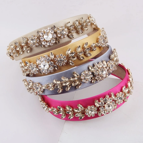Cerchietto Barocco Strass Cristallo Raso Avvolto Fiore Foglia Fascia Larga Capelli Per Donne Matrimonio Festa Ballo