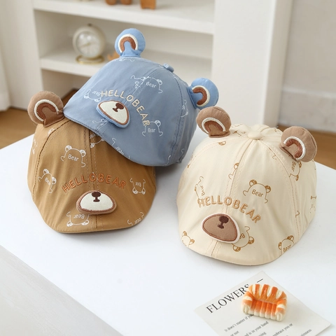 Casquette De Baseball Pour Bébé En Coton Chapeau De Soleil Avec Oreilles De Ours 3D Et Broderie Style Dessin Animé Mignon