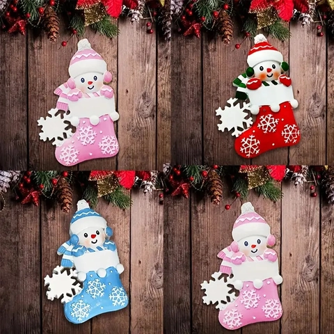 Christmas Snowman Stocking Hanging Ornament Resin Snowflake Painted Festive Tree Decoration Holiday Gift Theme