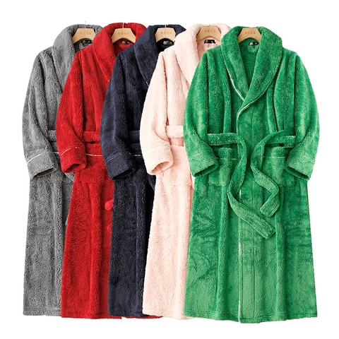 Accappatoio Lungo Spesso In Pile Corallo Unisex Collo A Scialle Pigiama Peluche Con Tasche E Vita Annodata Per L'inverno