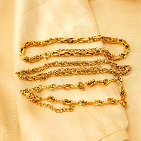 Goldbeschichtete 304 Edelstahl Fußkettchen Geometrisch Verstellbar Minimalistische Mode Körperschmuck Für Damen