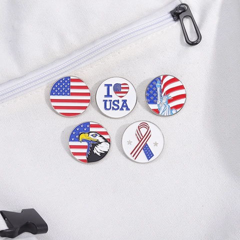 Spilla in Smalto Lega Patriottica USA Bandiera USA Statua della Libertà Aquila Calva Distintivo Metallo Rotondo per Giorno Indipendenza Souvenir