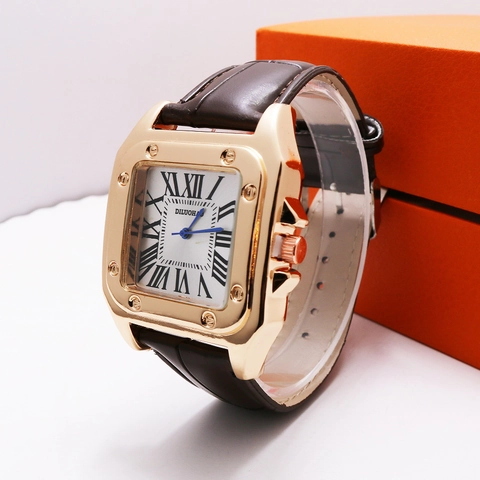 Men Quartz Watch Square Roman Numeral Dial Leather Strap Alloy Case Retro Classic Business Casual Wristwatch