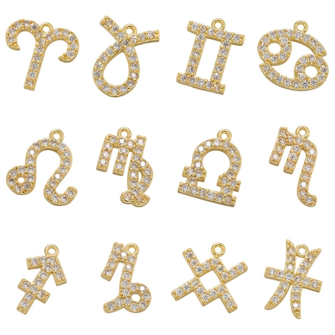 Sternzeichen Anhänger Messing Gold Rhodium Beschichtet Mikro Pave Zirkonia Konstellation Anhänger Für Schmuckherstellung DIY