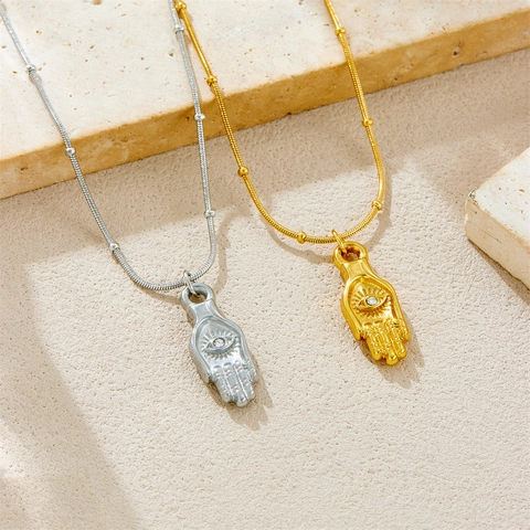 Hamsa Hand Evil Eye Anhänger Halskette Edelstahl Retro Glücksbringer Mode Schmuck Für Damen