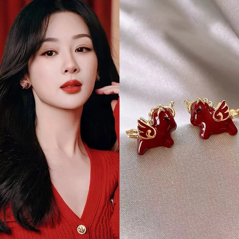 Rote Pegasus Pferd Ohrstecker Legierung Tropföl Emaille Tierdesign Mit Silbernem Ohrstift Modeschmuck Für Damen