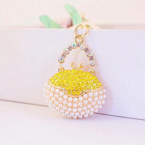 Mini Portachiavi a Forma di Borsa con Strass e Künstliche Perle Pendente per Borsa in Lega di Zinco per Donne Ragazze Gioiello Moda