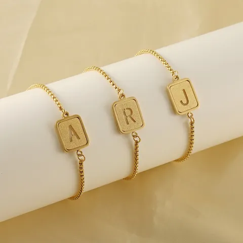 Titanium Steel Initial Bracelet Square Letter Pendant 18K Gold Plated Adjustable Box Chain Minimalist Jewelry For Women