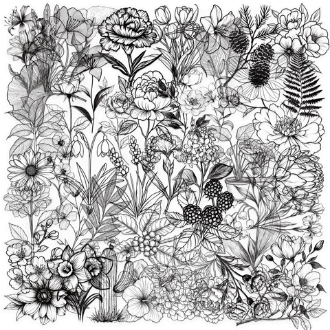 Vintage Schwarz Weiß Botanische Pflanzen Aufkleber Wasserdicht Transparent PET Blumen Linienkunst Decals Für Scrapbooking Laptop Gitarre DIY Deko
