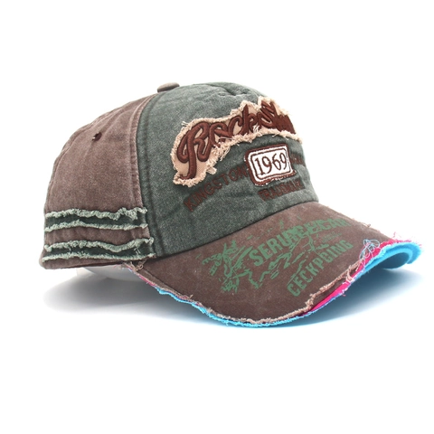 Washed Cotton Baseball Cap Vintage Distressed Embroidered Letter Patchwork Adjustable Outdoor Sun Hat Streetwear Retro