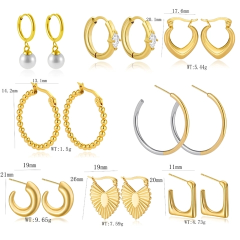 Geometrische Vergoldete Edelstahl Ohrringe Minimalistische Chunky C-Form Herz Quadrat Hoop Schmuck Für Damen