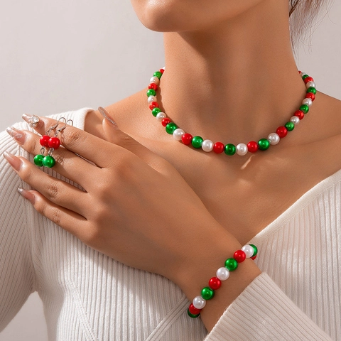 Gioielli Di Natale In Lega Collana E Orecchini E Bracciale Rosso Verde Campanello Perlina Pendenti Fiocco Di Neve Accessori Festa