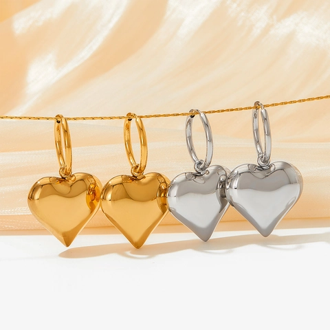 Roestvrijstalen Hart Oorbellen 3D Puffy Liefde Hanger Spiegel Gepolijst Mode Sieraden Voor Dames