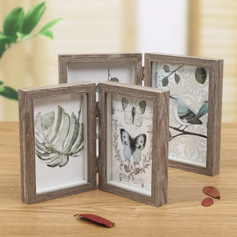 Cornice Portafoto Pieghevole In Legno Vintage Doppia Faccia Rotante Supporto Da Tavolo Arredo Casa