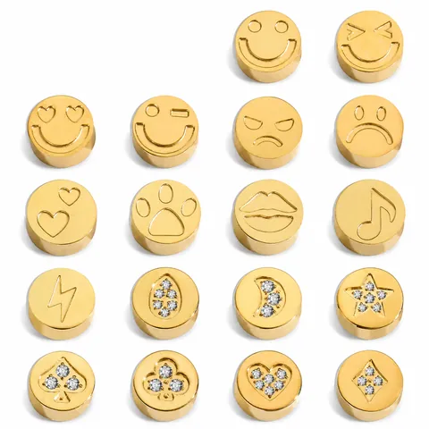 Stainless Steel Smiley Heart Star Loose Beads For DIY Jewelry Making Rhinestone Inlaid Personalized Craft Beads Jewelry Parts
