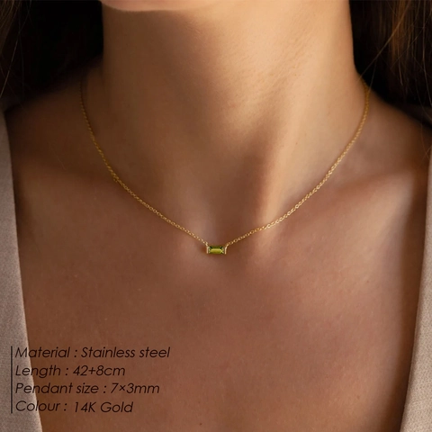 Collana con Ciondolo Pietra Portafortuna in Acciaio Inossidabile per Donna Placcata Oro Zirconia Rettangolare Gioielli