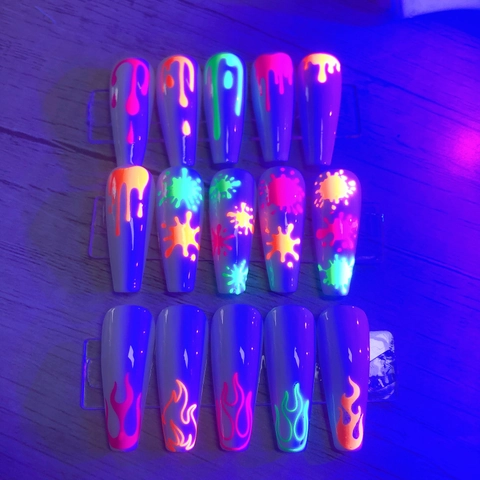 Adesivi Per Unghie Luminosi Trasferimento Ad Acqua Fluorescenti Glow In The Dark Fiamma Stella Luna Lettera Scaglia Di Pesce