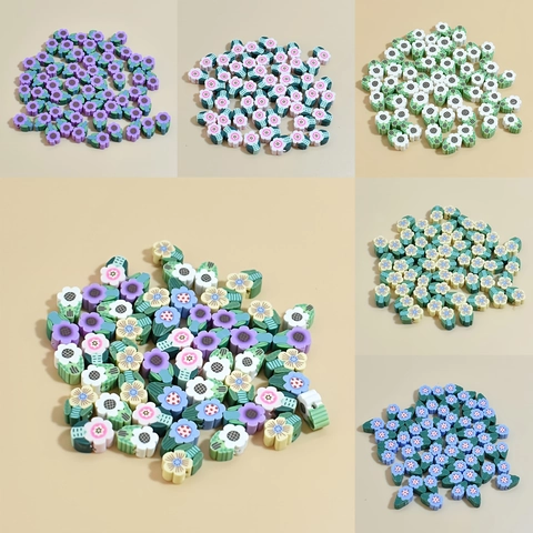 Polymer Clay Flower Beads Floral Spacer Beads With Leaf For DIY Jewelry Making Bracelet Necklace Phone Chain Accessories
