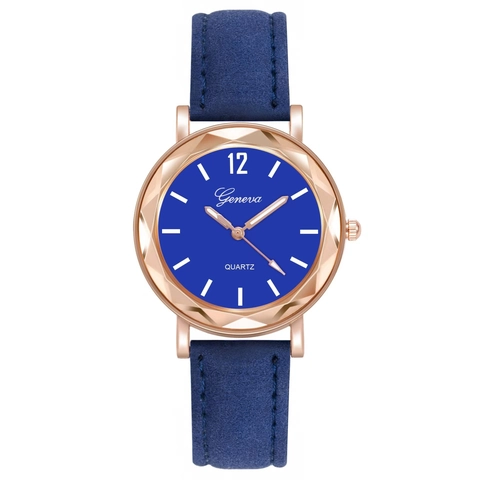 Dames Quartz Horloge Roségoud Kast Gefacetteerd Glas Matte Leren Band Elegante Dames Casual Mode Polshorloge