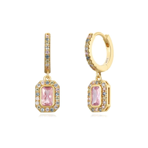 Orecchini a Cerchio in Rame e Zirconia con Perno in Argento Sterling 925 Geometrici Rosa Bianco Donna Gioielli
