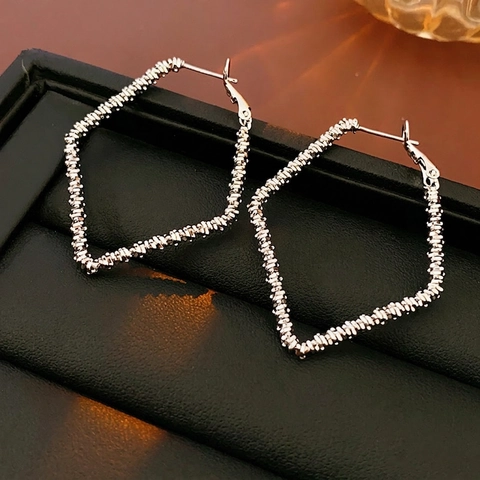 Créoles Géométriques En Forme De Losange Avec Tige En Argent Cuivre Texturé Bijoux De Mode Minimalistes Pour Femmes