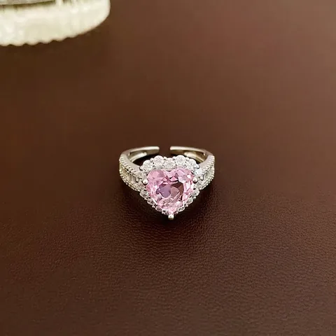 Fashion Adjustable Open Ring Copper Zircon Heart Flower Butterfly Geometric Jewelry Pink Silver Tone For Women Girls