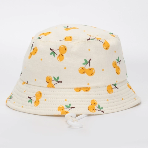 Kids Bucket Hat Breathable Polyester Adjustable Windproof Rope Sun Protection Cartoon Printed Outdoor Toddler Boys Girls