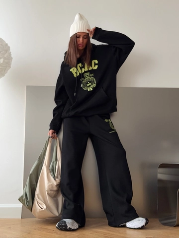 Casual Streetwear Hoodie And Straight Leg Pants Cotton Polyester Heavy Embroidery Long Sleeve Athletic Fashion Women