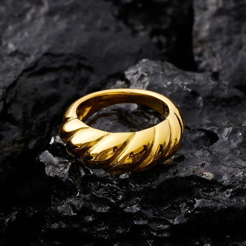 Croissant Ring Stainless Steel Twisted Rope Design Vintage French Style Gold Silver Color Statement Jewelry For Women