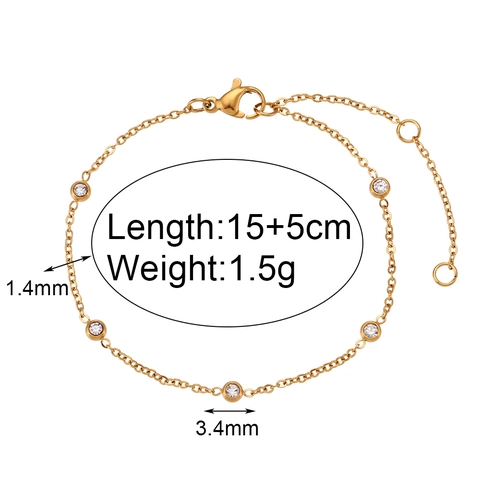 Collana Station in Acciaio Inossidabile con Strass Minimalista Placcata in Oro con Micropavè Rotondo per Donna