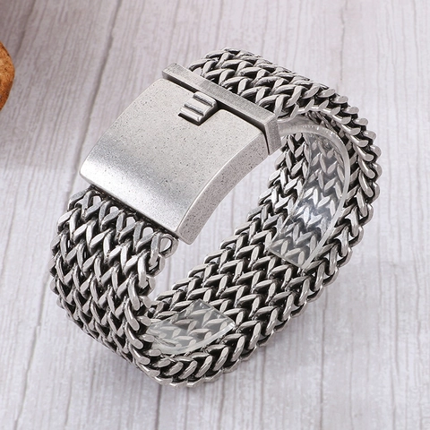 Men Wide Mesh Woven Bracelet Vintage Domineering Punk Industrial 316L Stainless Steel Jewelry Accessory