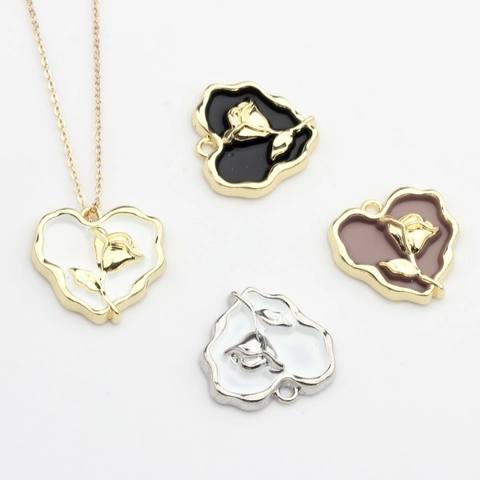 Alloy Enamel Heart Rose Pendant Charm For DIY Jewelry Making Earring Necklace Accessory Romantic Elegant Fashion