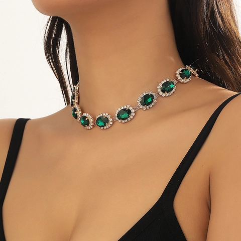 Collana Choker in Lega di Strass Vintage Lussuosa per Donna Collana con Pendente in Cristallo Ovale Colorato per Gioielli da Festa di Matrimonio