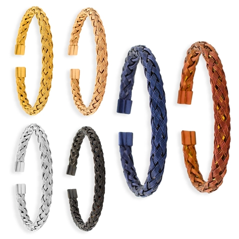 Minimalist Stainless Steel Braided Open Cuff Bracelet For Men Women Twisted Wire Magnetic Clasp Bangle Fashion Jewelry Gift