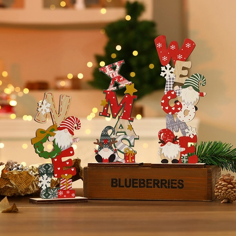 Décoration De Table Noël En Bois Lettres Noel Xmas Welcome Peint Nain Tomte Décoration De Fête Maison