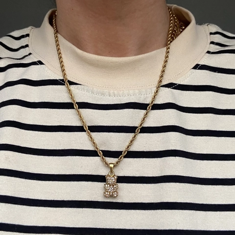 Collar Con Colgante De Oso Acero Inoxidable Chapado En Oro De 18K Cadena De Cuerda Estrás Para Mujeres Hombres